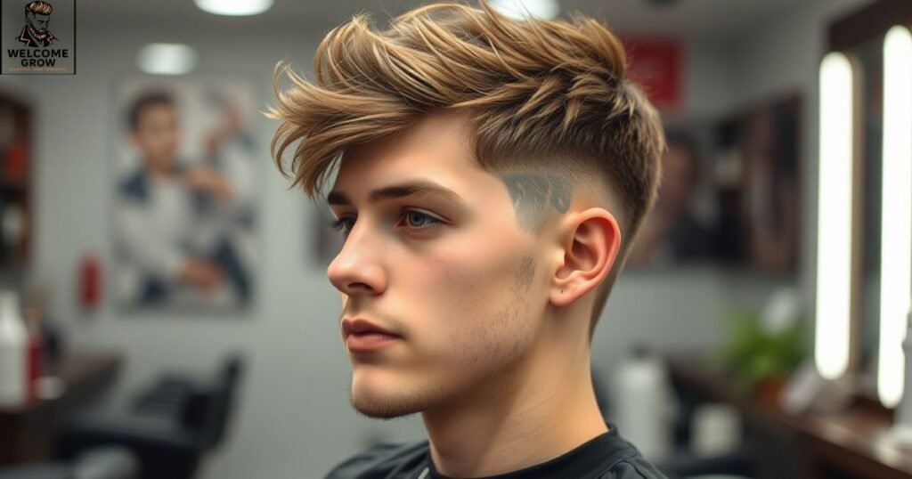 Messy two block haircut with drop fade and textured layers