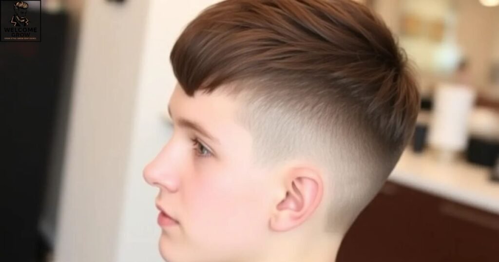 Mid fade crop haircut for teens with fringe - trendy modern