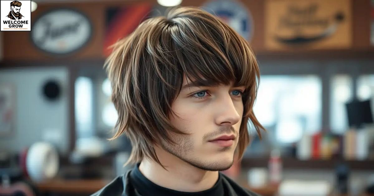 Layered curtain bangs surfer hairstyles for men with middle part