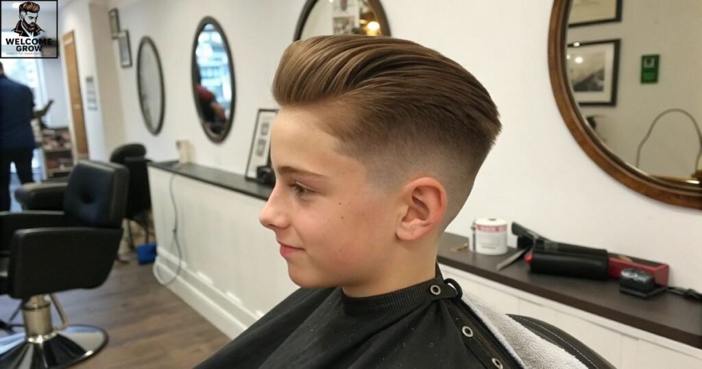 Swept back two block haircut with natural volume