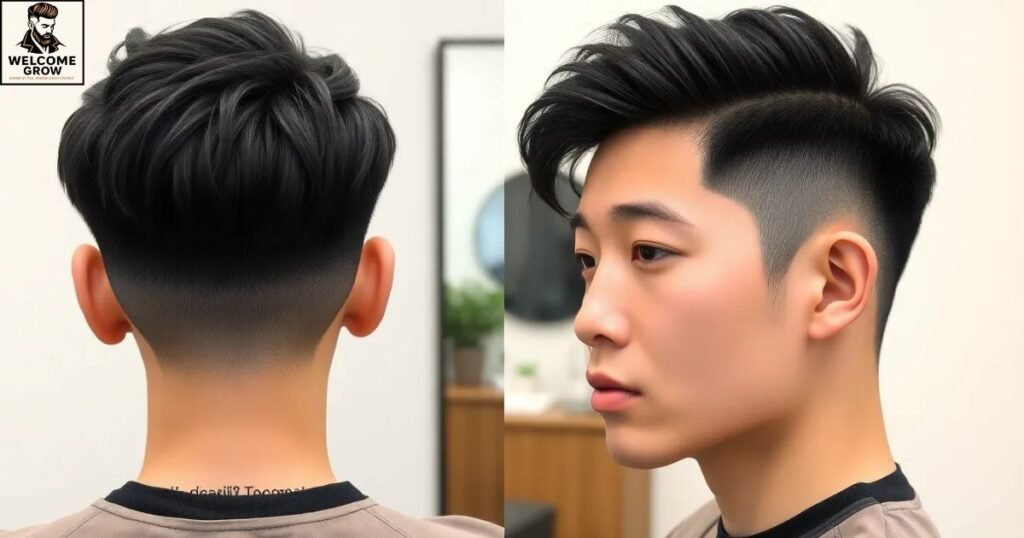 Stylish two block haircut with neatly trimmed back and sides