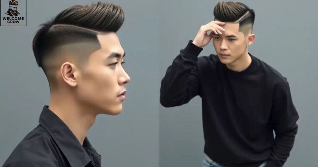 Two block haircut with a sharp high skin fade