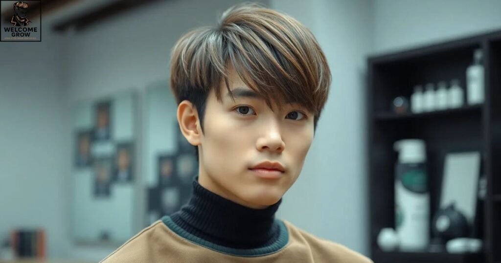 Two block haircut featuring a long, face-framing fringe