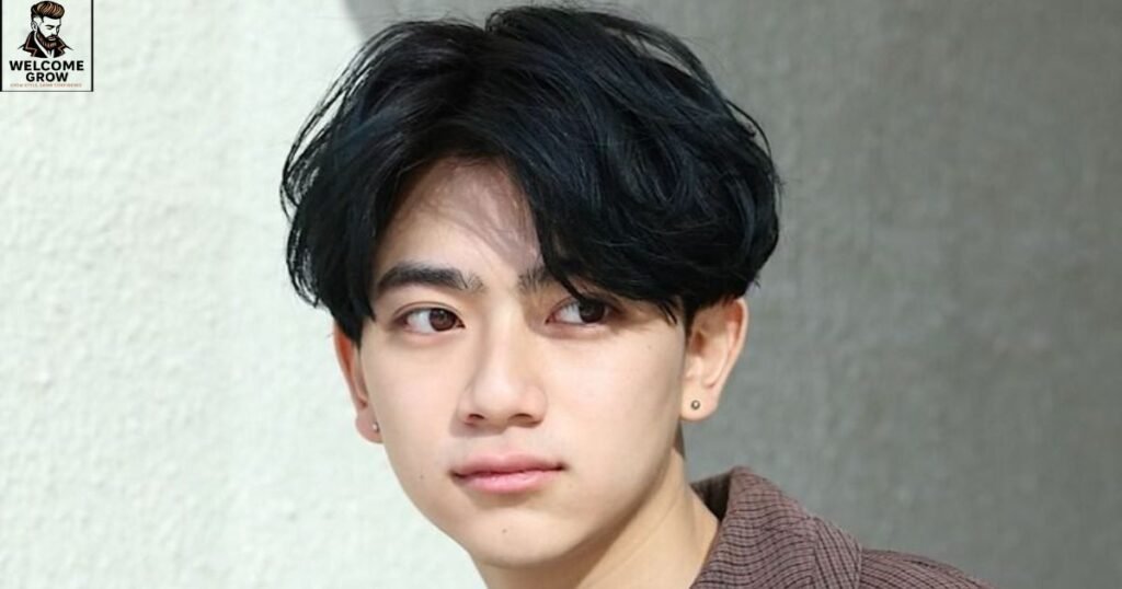 Two block haircut with a stylish middle part fringe