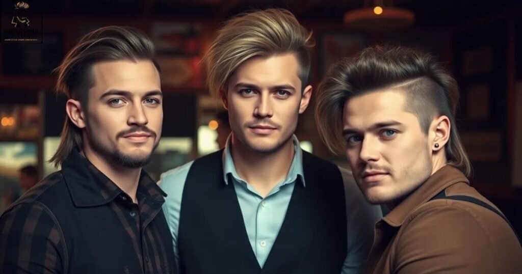 Modern mullet showing short front and long back on male model