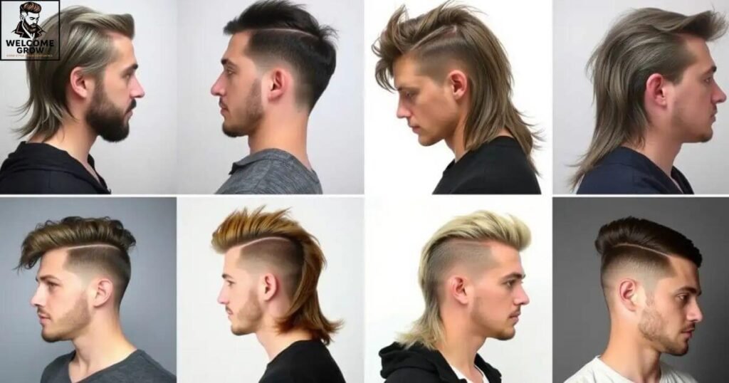 Sequential photos of mullet cutting stages from start to finish