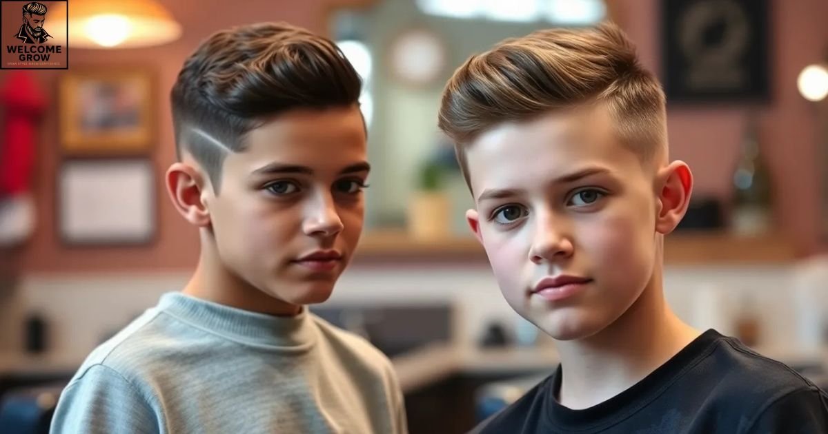 Teen boy with taper fade haircut on straight hair, sleek and modern